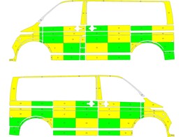 Striping Volkswagen T6 MUG Battenburg Groen/Geel/Wit  links   rechts  2 schuifdeuren Jolimont WV2ZZZ7HZPH067502