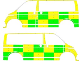 Striping Volkswagen T6 MUG Battenburg Groen/Geel/Wit  links   rechts  2 schuifdeuren Jolimont WV2ZZZ7HZPH066292