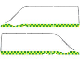 Striping Renault Master L2H2 NDLZ Battenburg V8000 Dubbele rij blokken  zijde 100mm   1 schuifdeur Ambuce