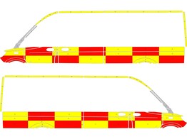 Striping Mercedes Sprinter 2018 L4H2 - Battenburg T11500 Grun / Gelb / Wei  2 Schiebeturen mit Blink