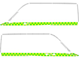 Striping Mercedes Sprinter 2013 - L2H2 NDLZ Battenburg Dubbele rij blokken  zijde 100mm   1 schuifde