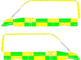 Striping Mercedes Sprinter 2013 L2H2 - Battenburg T11500 Grun / Gelb / Wei   links   rechts  2 Schie