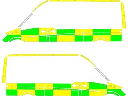 Striping Mercedes Sprinter 2013 L2H2 - Battenburg T11500 Grun / Gelb / Wei   links   rechts  2 Schie