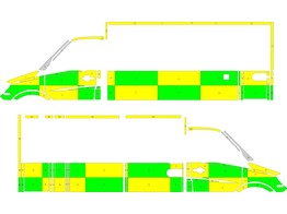 Striping Mercedes Sprinter Box Body Strobel Battenburg Green/Yellow/White KIT  left   right  Nage