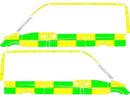 Striping Mercedes Sprinter 2013 L2H2 - Battenburg T11500 Green/Yellow/White  left   right  2 sliding