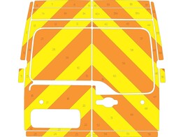 Striping Renault Master/Opel Movano/Nissan V400 H2 Chevrons Oranje/Geel 20 cm 2 achterdeuren 270  zonder ruiten met magneten