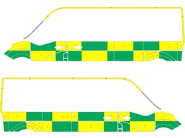 Striping Renault Master/Opel Movano/Nissan V400 L3H2 Battenburg Groen/Geel/Wit  links   rechts  2 schuifdeuren