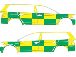 Striping Volkswagen Passat Break 2014 - Battenburg T11500 Grun/Gelb/Wei  KIT  links   rechts 