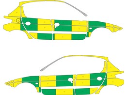 Striping Peugeot 206 Battenburg Green/Yellow/White KIT  links   rechts  MUG/SMUR