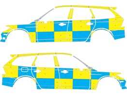 Striping Volvo V90 2018- Battenburg Blau/Gelb/Wei  KIT  left right 