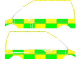 Striping VW T5 L2H3 Battenburg Yellow/Green/White Avery Prismatic  links rechts  1 schuifdeur