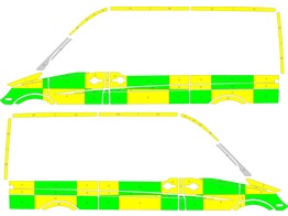 Striping Mercedes Sprinter L2H2 Battenburg Green/Yellow/White  left   right  2 sliding doors   ST6 H
