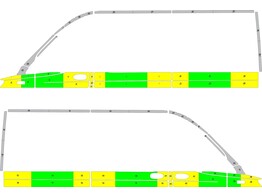 Striping Mercedes Sprinter 2018 L2H2 - Half Battenburg T11500 Groen/Geel/Wit  links   rechts  1 schuifdeur   richtingaanwijzers