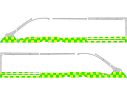 Striping Renault Trafic/Opel Vivaro 2022- L2H1- Half Battenburg double row blocks green/yellow/white