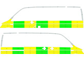 Striping Volkswagen Transporter T6 L1H1 - Half Battenburg Vert/Jaune/Blanc KIT  gauche   droite  1 p