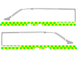 Striping Renault Trafic 2022- L1H1 NDLZ Battenburg Dubbele rij blokken  zijde 100mm   2 schuifdeuren