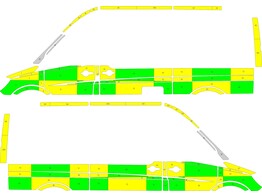 Striping Mercedes Sprinter L2H2 Battenburg Groen/Geel/Wit  links   rechts  2 schuifdeuren