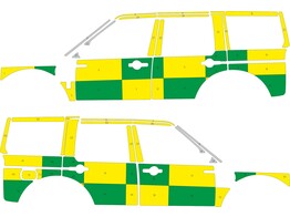 Striping Land Rover Discovery MUG Battenburg Groen/Geel/Wit  links   rechts 