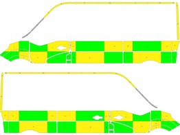 Striping Renault/Opel Movano/Nissan V400 Master L2H2 Battenburg Groen/Geel/Wit  links   rechts  1 schuifdeur
