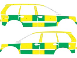 Striping Volvo XC90 oud model MUG Battenburg Groen/Geel/Wit  links   rechts 