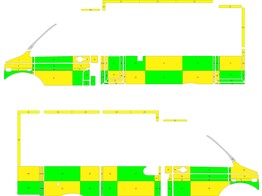 Striping Volkswagen Transporter T5 Kastopbouw Battenburg Groen/Geel/Wit  links   rechts 