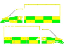 Striping Mercedes Sprinter Caisse Strobel Battenburg Vert/Jaune/Blanc  gauche   droite 