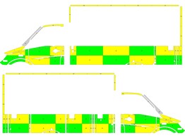 Striping Mercedes Sprinter Kastopbouw Battenburg Groen/Geel/Wit  links   rechts 