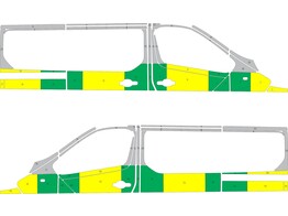 Striping Opel Vivaro en Renault Trafic L1H1 half Battenburg  links   rechts  2 schuifdeuren en ruiten