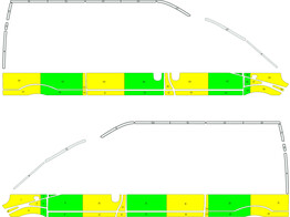 Striping Renault Trafic/Opel Vivaro 2010-2015 L2H1 - Half Battenburg Grun / Gelb / Wei  KIT  links  