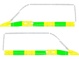 Striping VW Crafter 2015 L2H2 - Half Battenburg T11500 Grun / Gelb / Wei   links   rechts  2 Schiebe