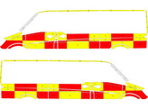 Striping Mercedes Sprinter L2H1 Battenburg Rood/Geel/Wit  links   rechts  2 schuifdeuren   DEFA-stek